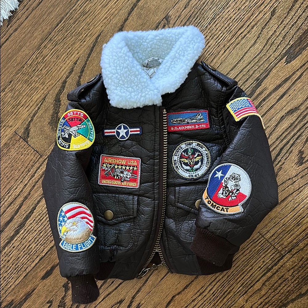 Children's Medium-Weight A-2 Bomber Jacket in Brown With Nine Patches